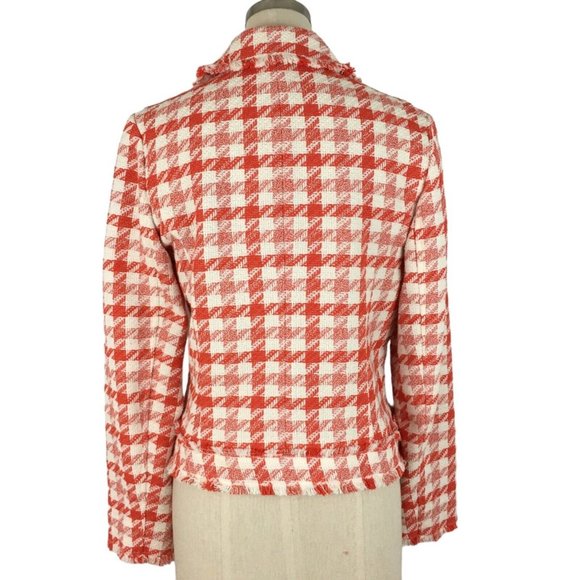 Women's Red and White Houndstooth Jacket - Picture 4 of 11